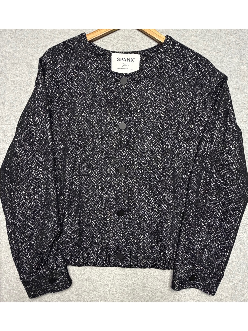 NWT SPANX Ponte Bomber Jacket 1X Black Herringbone Stretch Lined